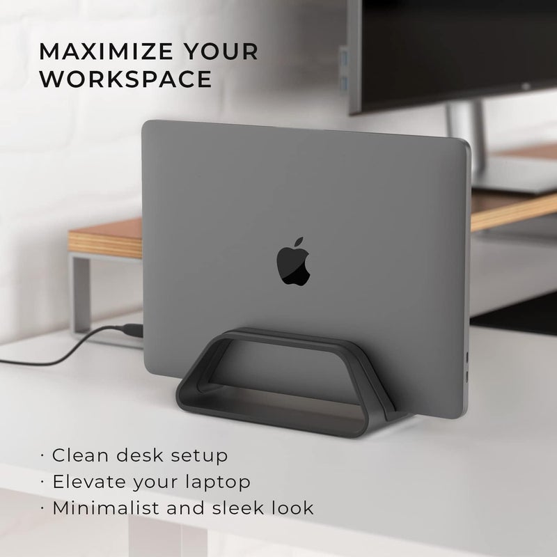 HumanCentric Vertical Laptop Stand Compatible with MacBook Pro and MacBook Air, Holder for Personal Computer Desk Stand, Aluminium, Exchangeable Inserts to Fit Different Device Models, Black - Image 3